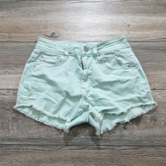 American Eagle Women Girls Jean Short Shorts Size 2 Daisy Dukes Seafoam Destress - Picture 1 of 12